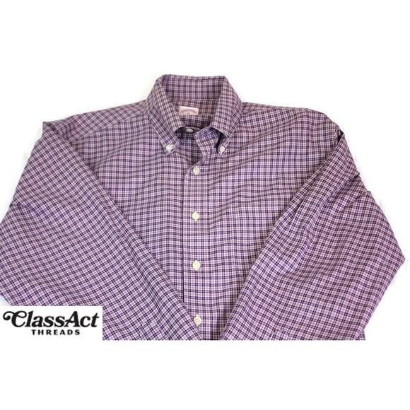 Brooks Brothers Shirt Mens Purple Plaid Button Down Non-Iron Supima Cotton Sz M - Picture 1 of 8